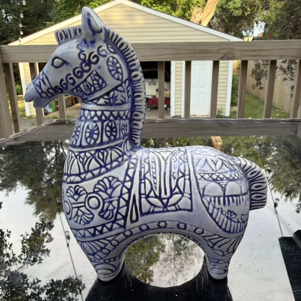 Bitossi Style Glazed Ceramic Horse Signed By Artist Mid Century 6 1/2
